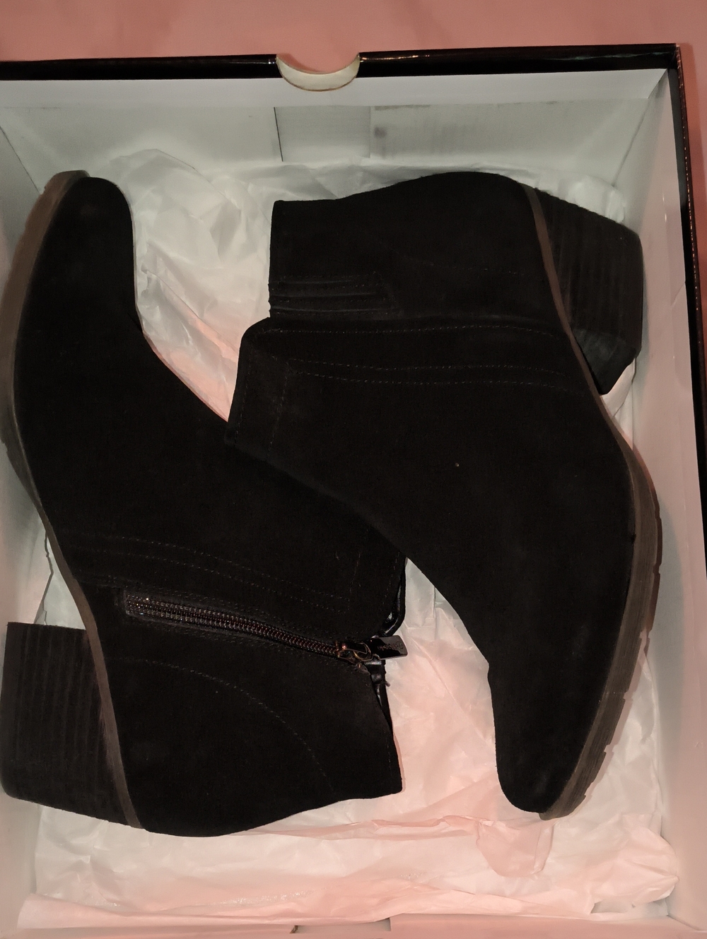 Blondo Black Suede Ankle Boots with Low Block Heel
